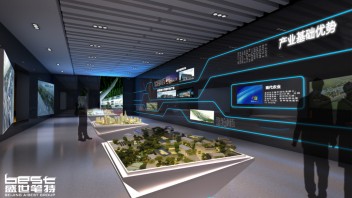德州协同发展示范区展厅设计：科技感墙面+沙盘模型展示产业优势