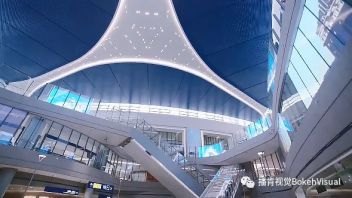 浦东机场卫星厅艺术装置：跃层<b>透明屏</b>与大幅<b>透明屏</b>，打造沉浸式视觉体验