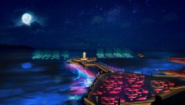 烟台月亮湾景区夜游艺术光影项目，海天圣峰、武汉火影数字联袂呈现